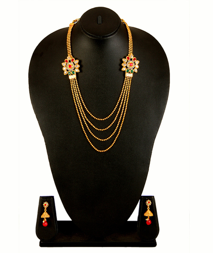 Party Adoreva Gold Red Green White Alloy Necklace Earring Set For Women