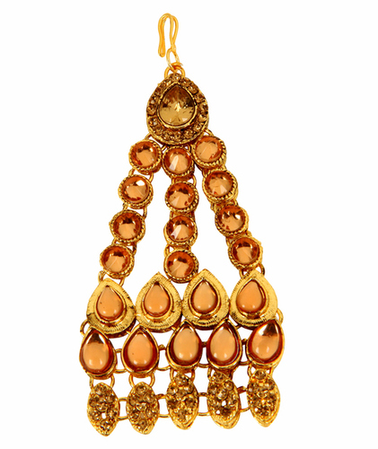 Adoreva Gold Alloy Kundan Jhoomar Hair Passa Tika for Women