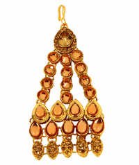 Sparkling Alloy Hair Passa Tika - 10x4.5 Cm | Gold Color, Cz Stones, Perfect For Weddings And Special Occasions
