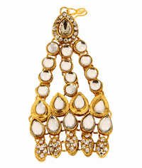 Passa(tika) Adoreva Gold White Alloy Kundan Jhoomar Hair Passa Tika For Women