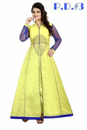 Yellow Blue Designer Fancy Party Wear Gown