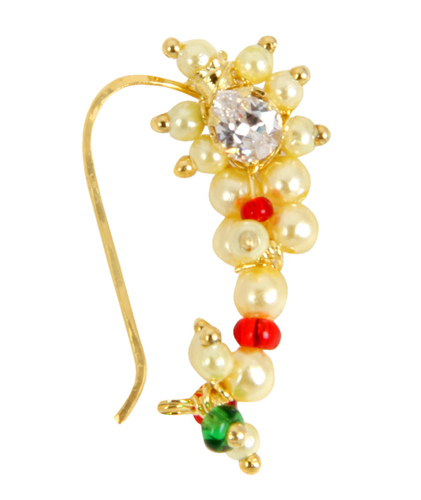 Party Adoreva Gold Red Green White Combination Maharashtrian Nath Noise Ring For Women