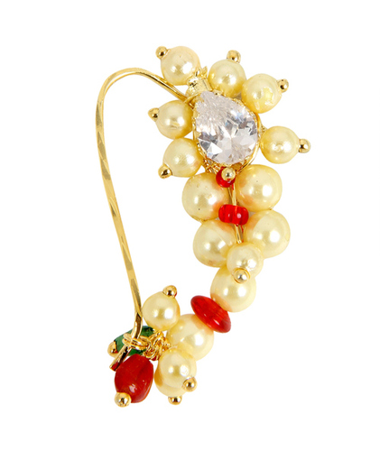 Party Adoreva Gold Red Green Combination Maharashtrian Nath Noise Ring For Women