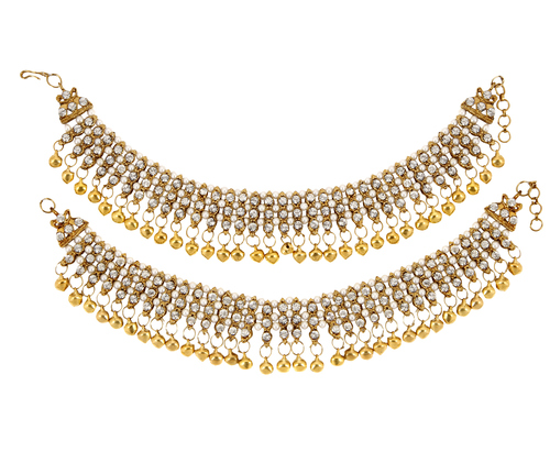 Party Adoreva Bollywood Style Traditional White Coloured Pair Of Gold Anklets Payal For Women