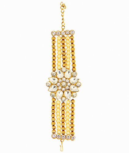 Party Adoreva Bollywood Style Traditional Gold White Coloured Alloy Pearl Stone Bracelet For Women