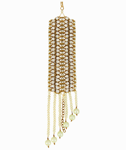 Adoreva Bollywood Style Traditional Gold White Coloured Pearl Alloy Stone Bracelet For Women