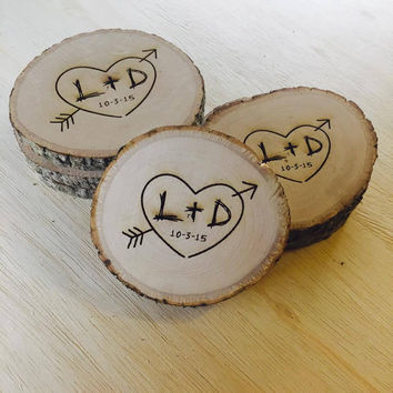 Natural Engraved Wooden Coaster Set