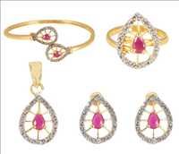 Pendants Adoreva Gold Red Alloy Cz Stone Ruby Pendant,earrings,finger Ringand Kadaa Combo Set For Women