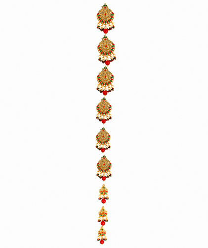 Adoreva Gold Red Green White Jadai Set Hair Accesoriesfor Women And Girls Weight: 127 Grams (G)