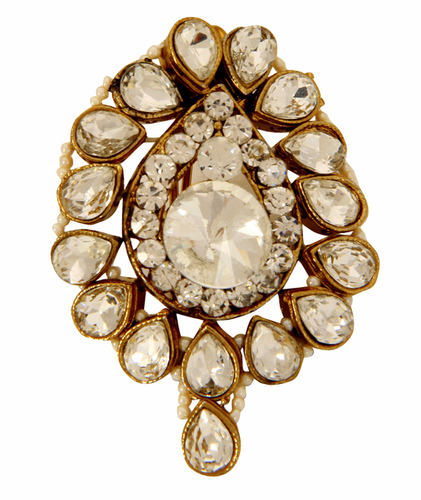 Adoreva Sparkling Alloy Hair Pin - 6.5x5 cm Gold and White with CZ Stones | Perfect for Weddings Parties and Special Occasions