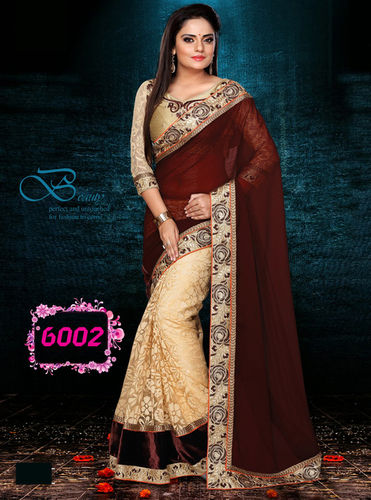 Maroon And Golden Bollywood Designer Party Wear Saree