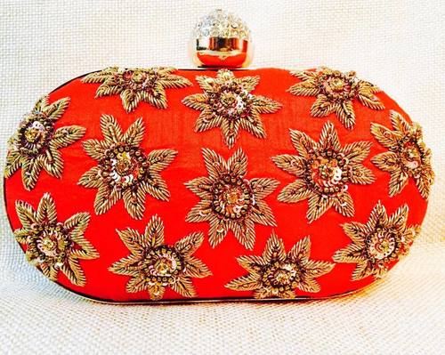 Traditional Handmade Box Clutch - Silk, 10x5 Inches, Orange | Elegant Design, Handcrafted, Beaded, Durable, Stylish, Unique