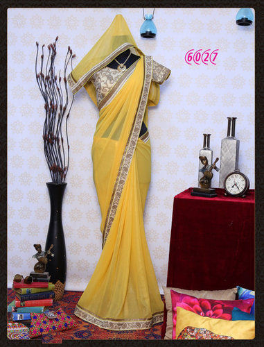 Yellow Diwali Best Offer Bollywood Designer Party Wear Saree