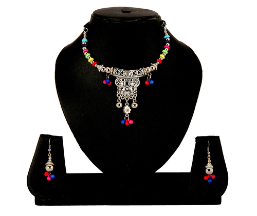 Adoreva Garba Navratri Multi-Colour Necklace Earrings Set For Women and Girls