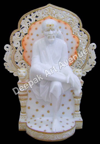 Marble Sai Baba Statue - 12 Inches, White Marble | Intricate Detailing, Handcrafted, Polished Finish, Durable Collectible