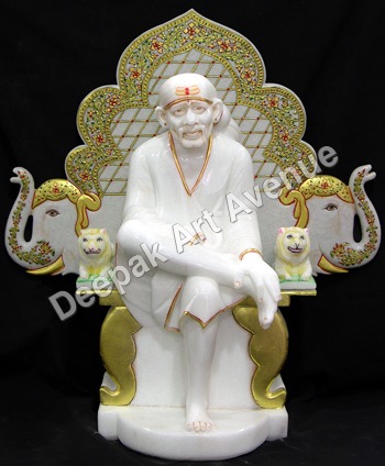 Lord Sai Marble Statue - Marble Base, White Color | Intricate Details, Polished Finish, Durable Material, Spiritual Significance