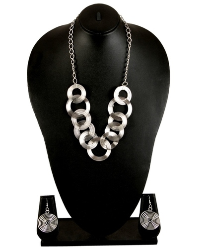 Adoreva Beautiful Ethnic Silver Garba Navratri Necklace And Earrings Set For Women And Girls Weight: 58 Grams (G)