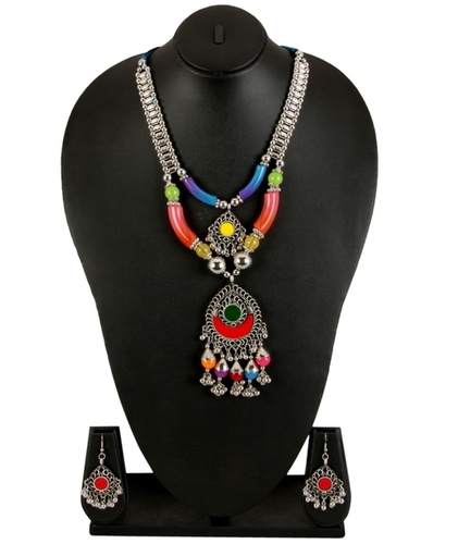 Adoreva Garba Navratri Multi-Colour Necklace Earrings Set For Women and Girls