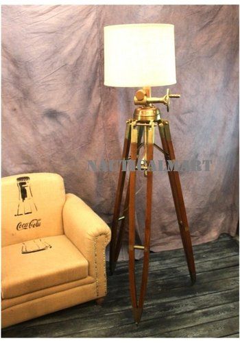 Designer Huge Commercial Tripod Floor Lamp Antique Brass Wood