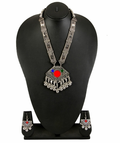 Adoreva Garba Navratri Multi-Colour Necklace Earrings Set For Women And Girls Weight: 106 Grams (G)