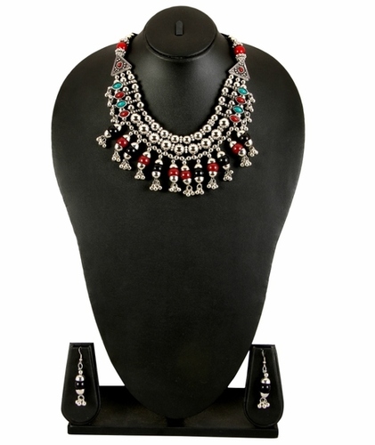 Adoreva Garba Navratri Multi-Colour Necklace Earrings Set For Women And Girls Weight: 96 Grams (G)