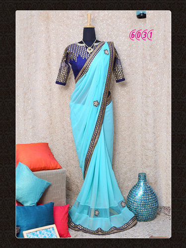 Light Sky Bollywood Replica Party Wear Saree
