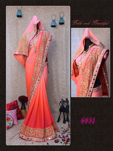 Best Diwali Offer Bollywood Designer Party Wear Saree - Georgette Fabric, 5.5 Meter Pink Saree & 0.8 Meter Blouse | Embroidered, Full Sleeves, All Season, Washable