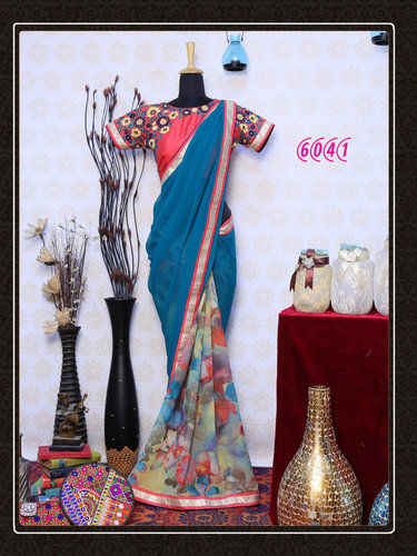 Blue And Pink Festival Offer Bollywood Designer Fancy Party Wear Saree