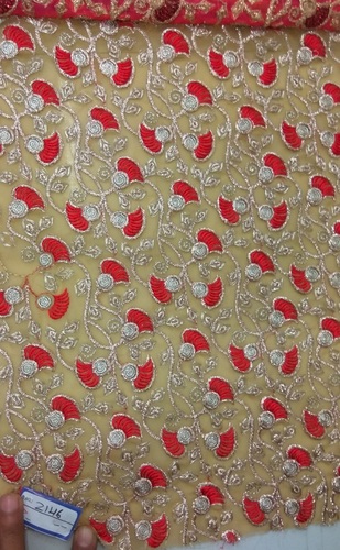 Bridal Embroidered Fabrics - Cotton Blend, Light Weight Gold & Red Patterns | Exceptionally Soft, Quick Dry, Washable, Attractive Design