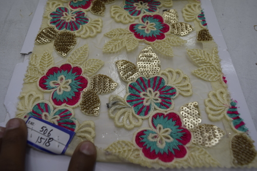 Colorful Embroidered Fabric - Cotton, 25 Meters Minimum Order, Off White | Exceptionally Soft, Shiny, Washable, Attractive Design, Multi-Use for Garments and Home Furnishing