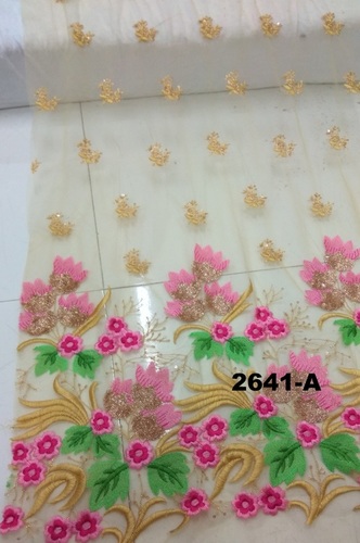Embroidered Silk Fabric - Multi Color, Light Weight, Quick Dry, Washable, Attractive Design for Ethnic Garments and Home Furnishing