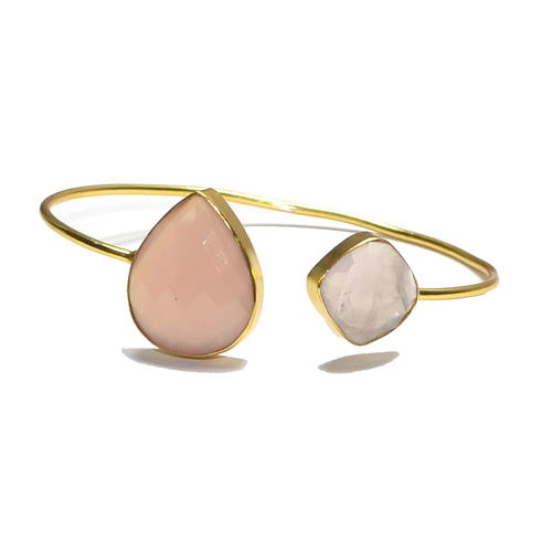 Pink Chalcedony With Rose Quartz Pear 925 Sterling Sliver Bangles