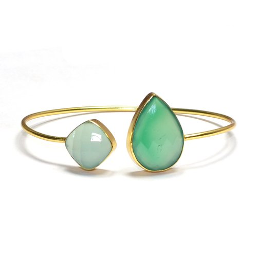 Green Onyx with Peru Chalcedony Pear 925 Sterling Sliver Bangles