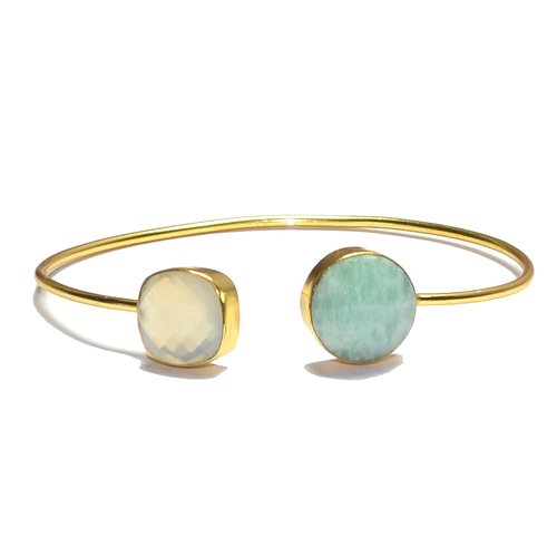 Opalite Hydro with Amzonite Round 925 Sterling Sliver Bangle