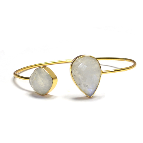 Rainbow Moonstone Pear 925 Sterling Sliver Bangle