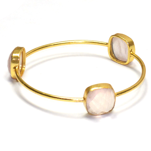 रोज़ क्वार्ट्ज़ कुशन 925 स्टर्लिंग सिल्वर चूड़ी