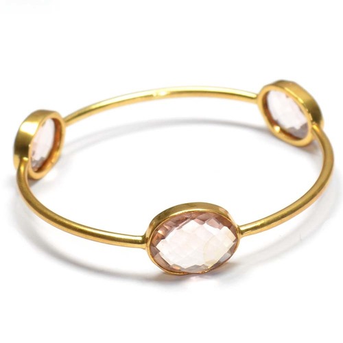 Pink Amethyst Oval 925 Sterling Sliver Bangles