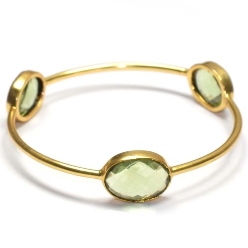 Green Amethyst Oval 925 Sterling Sliver Bangles
