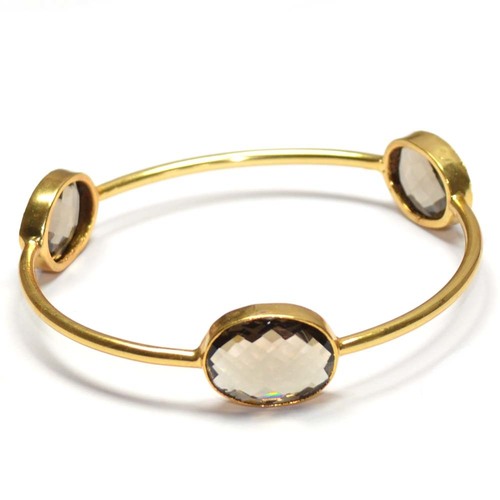 Smokey Quartz Oval 925 Sterling Sliver Bangles