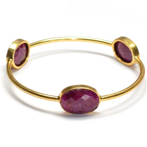 Dyed Ruby Oval 925 Sterling Sliver Bangle