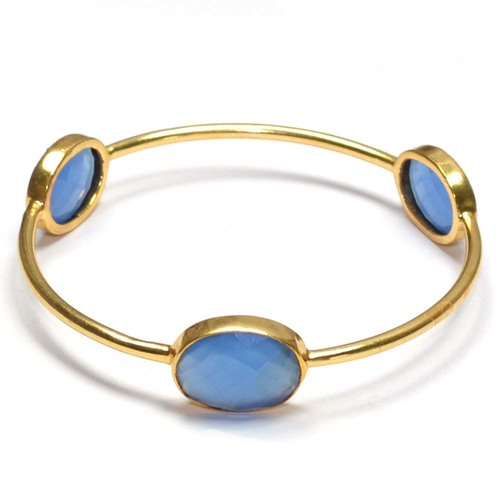 Blue Chalcedony Oval 925 Sterling Sliver Bangle