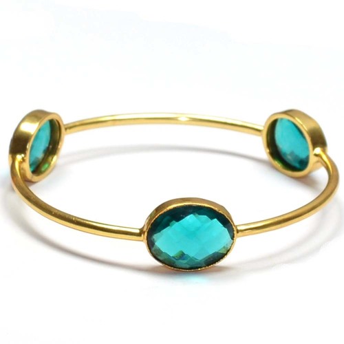 Apatite Hydro Oval 925 Sterling Silver Bangle - 60-70 mm, Blue Stones, Elegant Stylish Accessory
