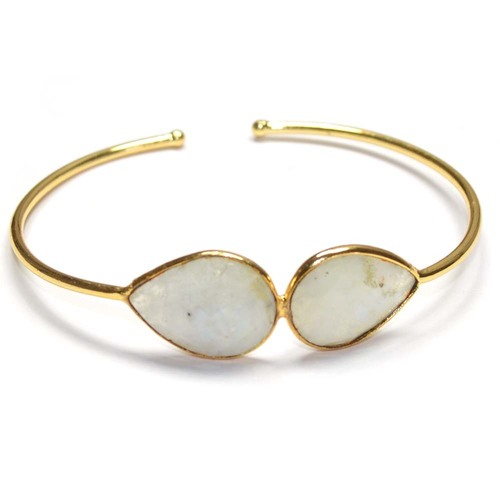 Rainbow Moonstone Pear 925 Sterling Sliver Bangle