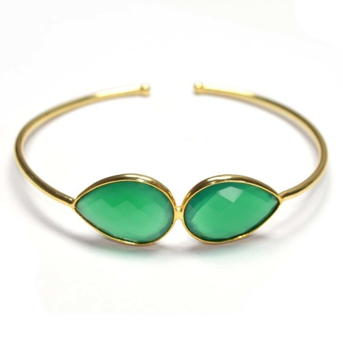 Green Onyx Pear 925 Sterling Sliver Bangle