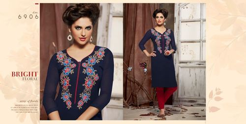 Blue Georgette Embroidered Kurti
