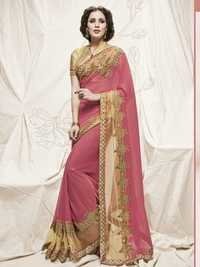 Sequin Work Sarees - Georgette Fabric, Pink Color | Bangalore Silk Blouse, Elegant Design, Party Wear, Fast Dispatch, Printed Pattern, Sequin Work