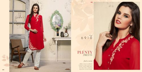 Red Designer Georgette Kurti