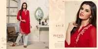Designer Georgette Kurti - Red Color, Sizes M, L, Xl, Xxl | Long Sleeve, Embroidered Neck And Bottom, Casual & Formal Wear