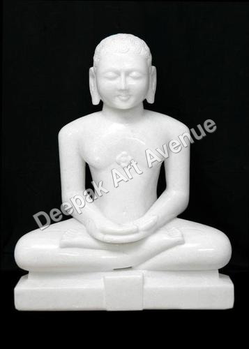 Marble Mahavira Statue - White Marble, 12-18 Inches, Polished Finish | Hand-Carved, Intricate Detail, Spiritual Decor