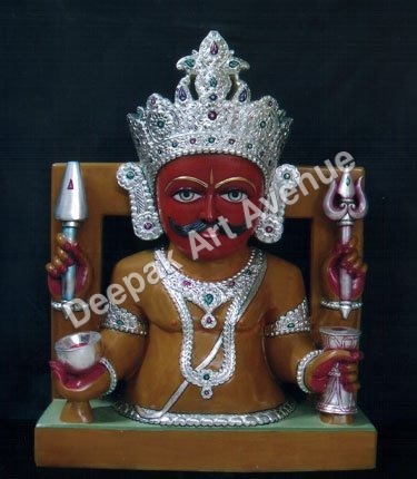Nakoda Bhairu Marble Statue - Marble, 12-18 Inches, Brown | Hand-Carved, Intricate Detail, Polished Finish, Religious Art